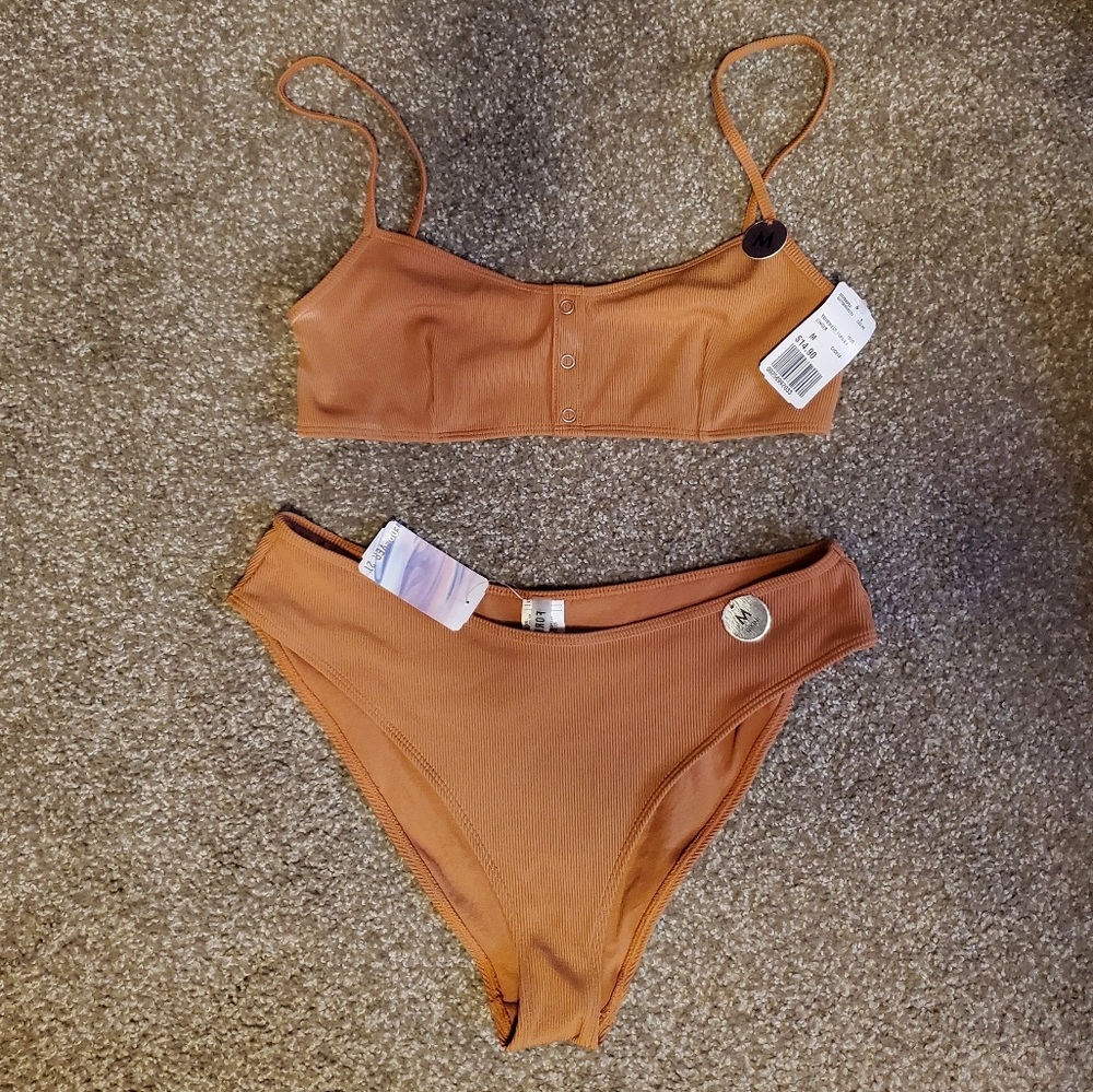 Tan Two Piece Ribbed Bathing Suit